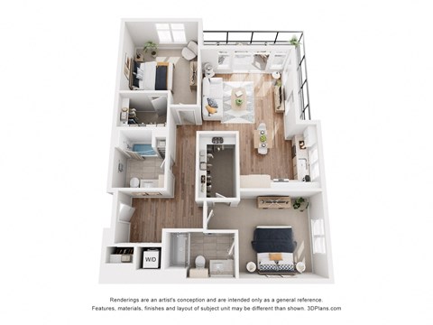 Floor plan for 2 beds, 2 baths, 1148 sqft
